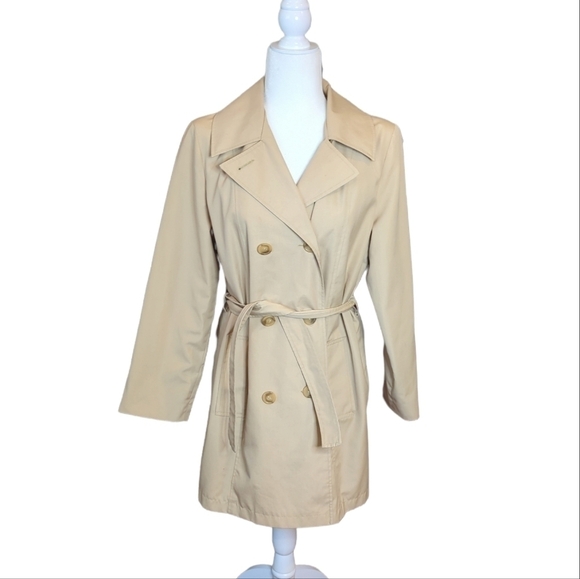 Vintage Sears classic tan belted double breasted Belted trench coat Sz 8 - Picture 9 of 12